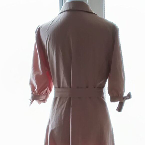 Reina Tan Collared Button Up Midi Tie Waist Coat or Dress - Picture 11 of 16